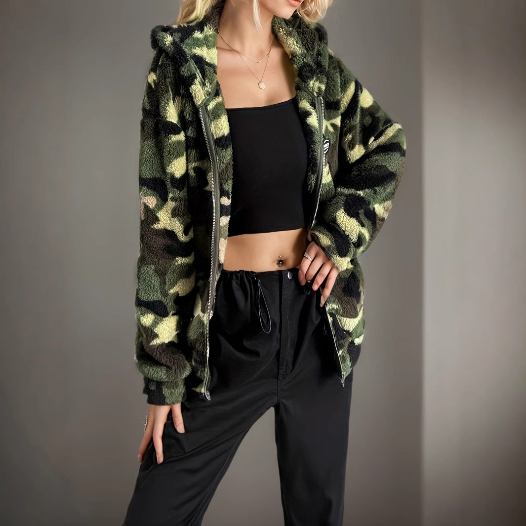 Explore the Women's Casual Camouflage Hooded Jacket